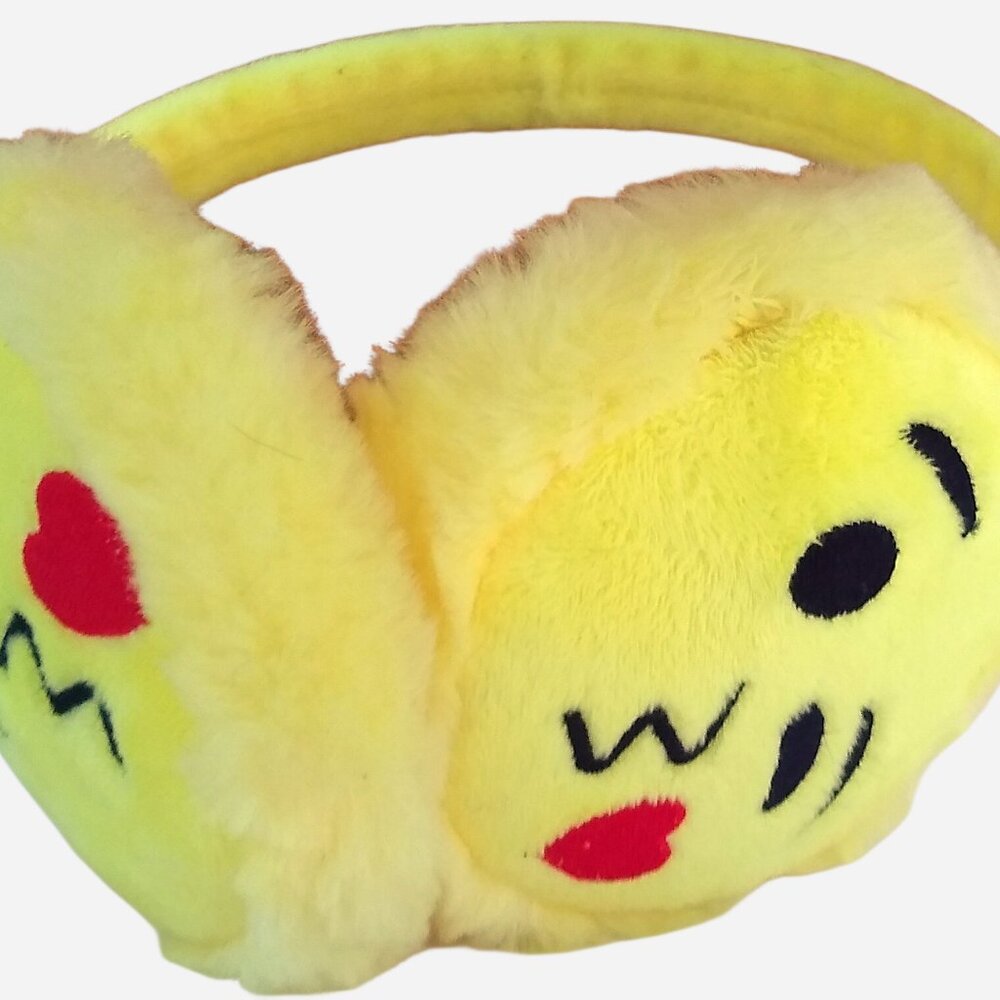 GIRLS YELLOW FLUFFY & SOFT EARMUFFS WITH EMOJI FACE